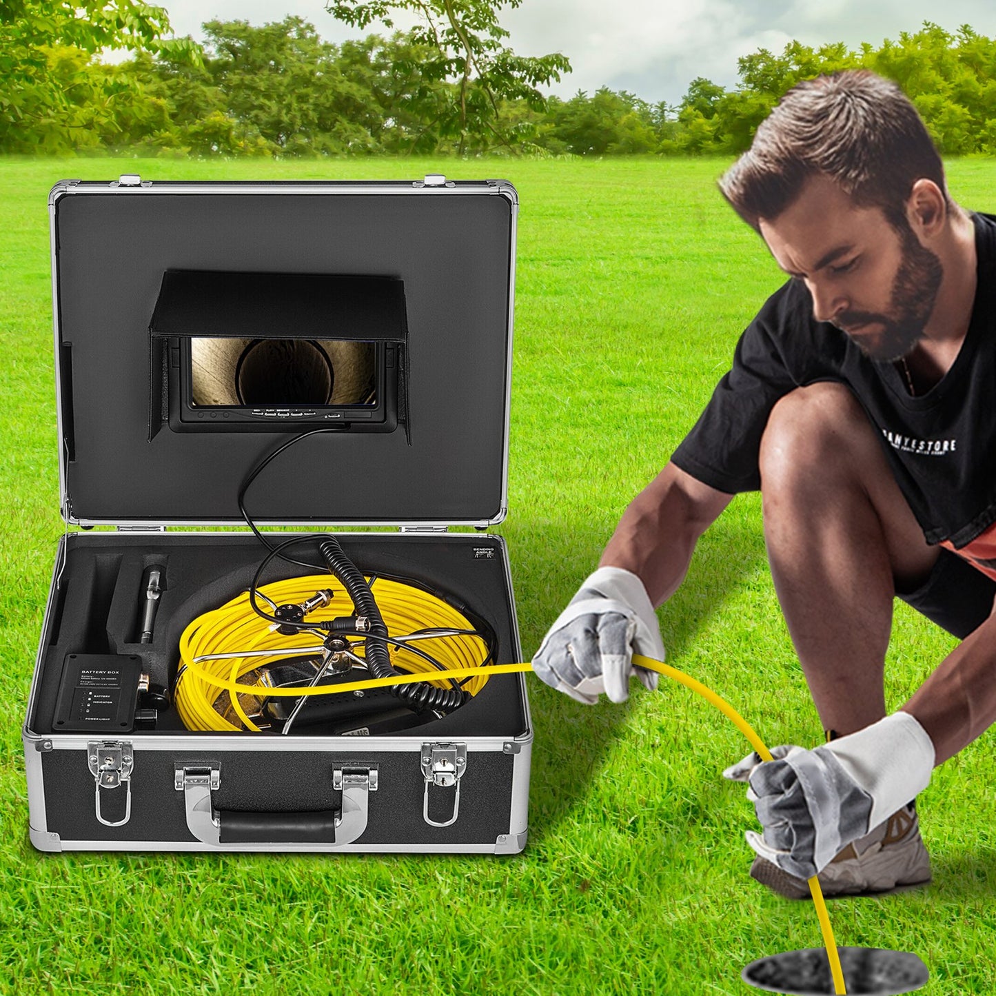 VEV-Kanalinspektionskamera, Rohrinspektionskamera 30 m, Kanalinspektions-Videokamera mit 7-Zoll-Monitor, Rohrleitungsinspektionskamera, Abflusskamera, Industrieendoskop, HD-DVR-Recorder mit 8-GB-Karte