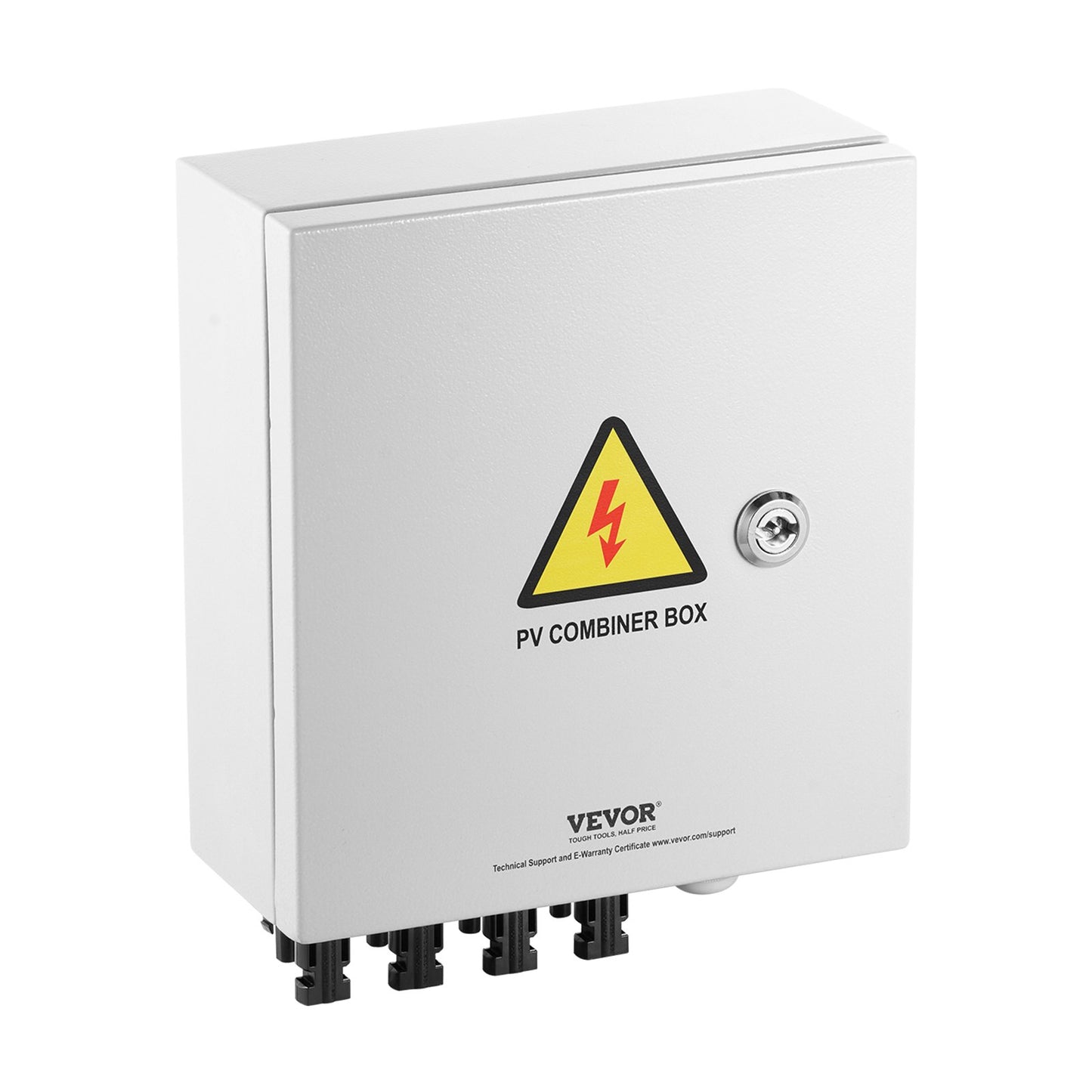 PV Combiner Box, 4 String, Solar Combiner Box with 15A Rated Current Fuse 63A Circuit Breaker Lightning Arrester and Solar Connector, Steel Case for On / Off Grid Solar Panel System, IP65