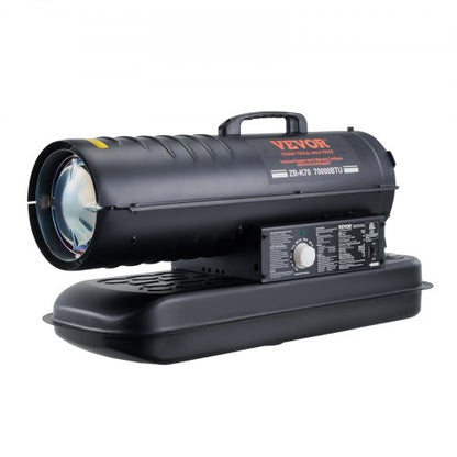 Petroleum-/Diesel-Heißluftheizung, 70.000 BTU, tragbar mit Thermostatsteuerung, 19-Liter-Tank, effiziente Petroleumheizung für den Innen- und Außenbereich, geeignet für Zuhause, Baustellen, Industrie und Werkstätten, Schwarz