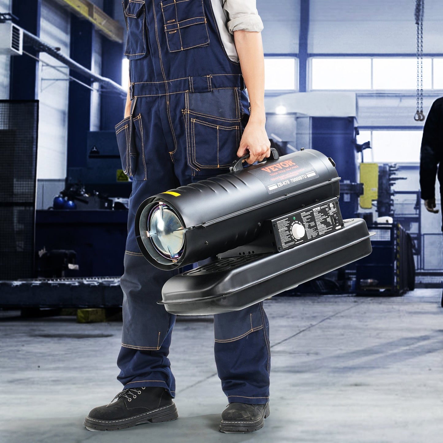 Petroleum-/Diesel-Heißluftheizung, 70.000 BTU, tragbar mit Thermostatsteuerung, 19-Liter-Tank, effiziente Petroleumheizung für den Innen- und Außenbereich, geeignet für Zuhause, Baustellen, Industrie und Werkstätten, Schwarz