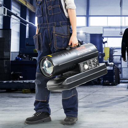 Petroleum-/Diesel-Heißluftheizung, 70.000 BTU, tragbar mit Thermostatsteuerung, 19-Liter-Tank, effiziente Petroleumheizung für den Innen- und Außenbereich, geeignet für Zuhause, Baustellen, Industrie und Werkstätten, Schwarz