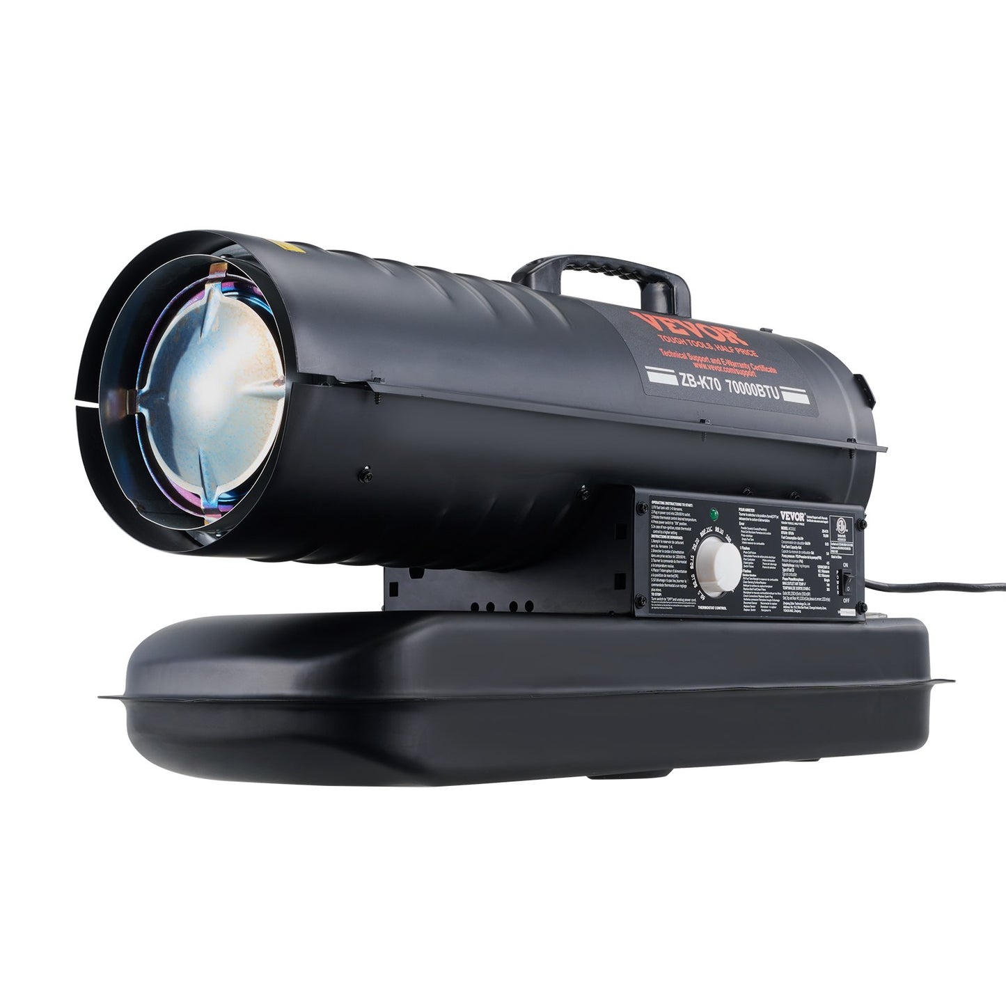 Petroleum-/Diesel-Heißluftheizung, 70.000 BTU, tragbar mit Thermostatsteuerung, 19-Liter-Tank, effiziente Petroleumheizung für den Innen- und Außenbereich, geeignet für Zuhause, Baustellen, Industrie und Werkstätten, Schwarz