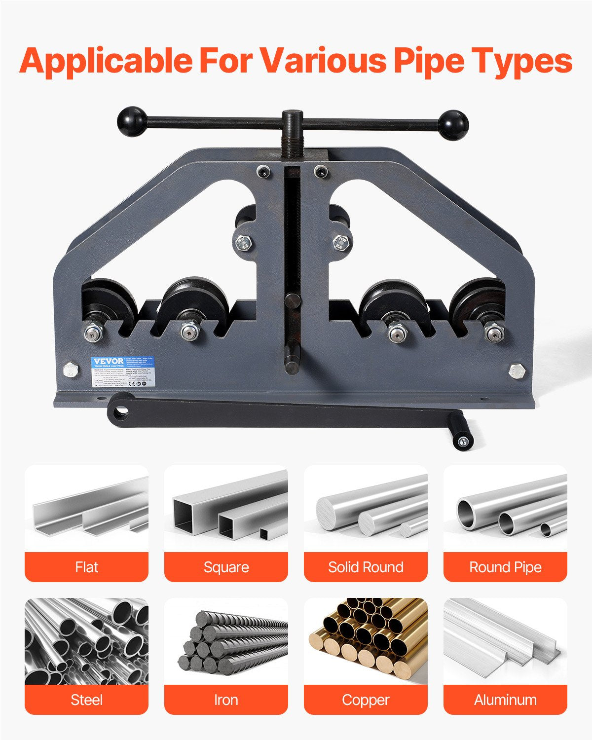 Rohrbiegemaschine, max. 1-1/2" (38 mm), manuelle Rohrbiegemaschine mit 6 Biegebacken, 360°-Biegewerkzeug für Kupfer- und Aluminiumrohre (Vierkant-, Rund- und Flachrohre), ideal für Klimaanlagen, Kfz-Reparaturen