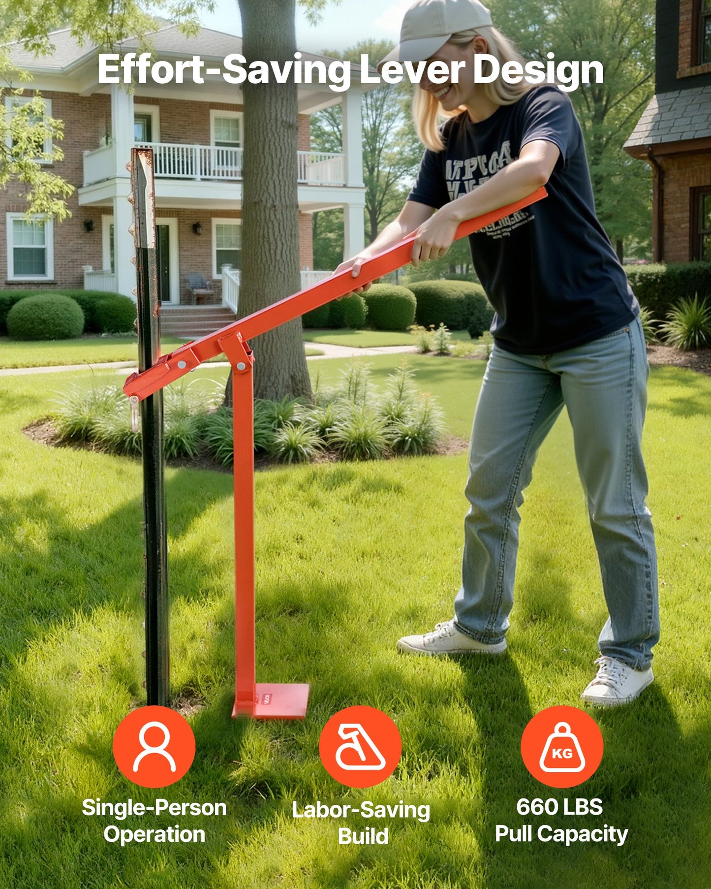 91.4 cm T Post Puller, Heavy Duty Fence Post Pullers with Puller Plate & 119 cm Lifting Chain, Labor-Saving T-Post Remover Tool for Round Fence Posts, Sign Posts & Tree Stumps