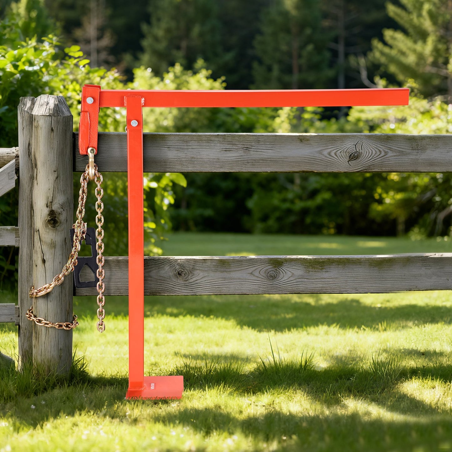 91.4 cm T Post Puller, Heavy Duty Fence Post Pullers with Puller Plate & 119 cm Lifting Chain, Labor-Saving T-Post Remover Tool for Round Fence Posts, Sign Posts & Tree Stumps