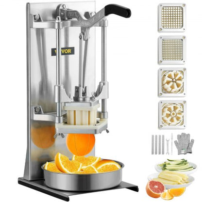 Professioneller Pommes-Frites-Schneider mit 4 Ersatzklingen, 0,64 cm und 0,95 cm Klinge, Würfelschneider, 6-teiliger Apfelkeilschneider und Apfelentkerner, Zitronen-Kartoffel-Schneider für Pommes Frites mit verlängertem Griff