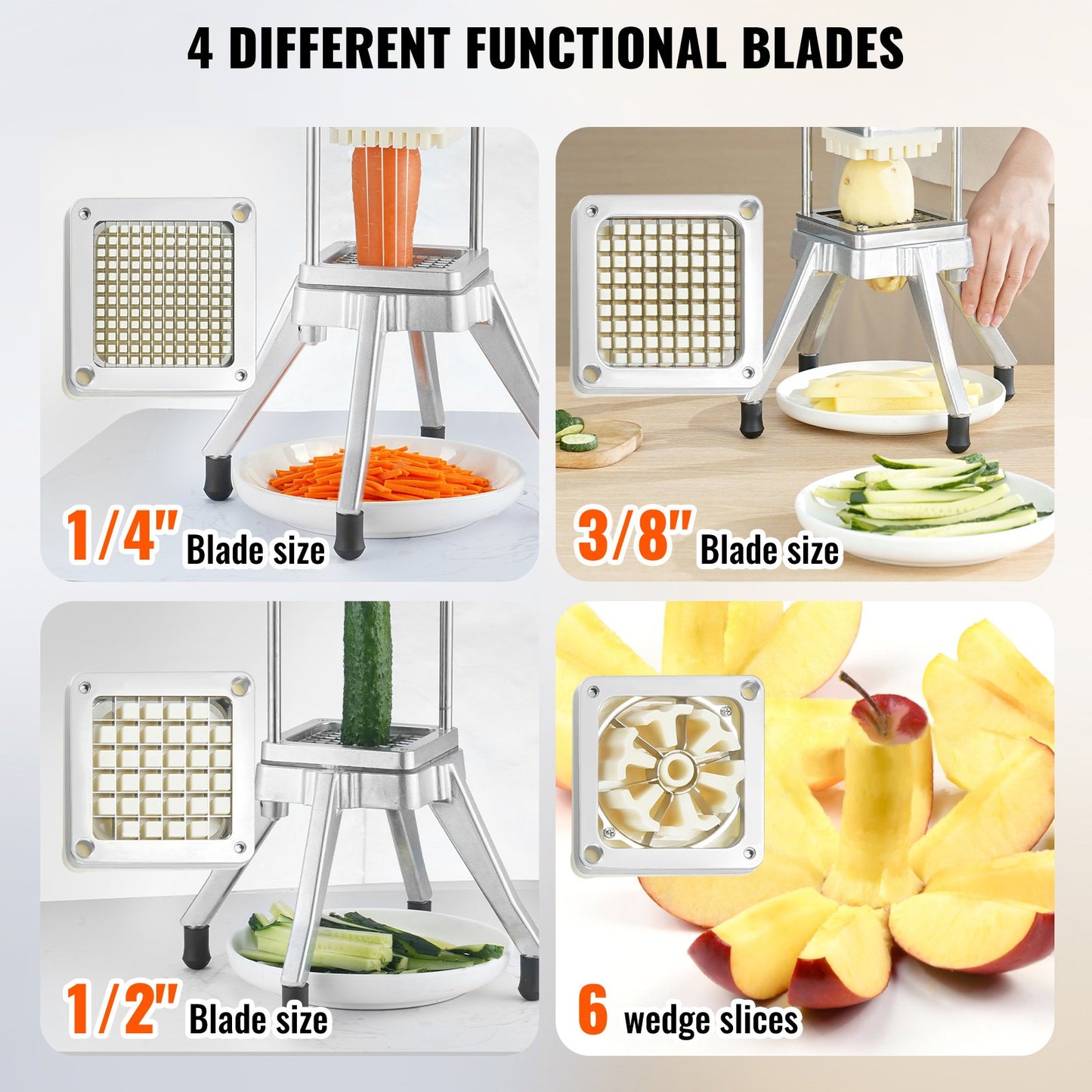 Commercial Chopper with 4 Replacement Blades Commercial Vegetable Chopper Stainless Steel French Fry Cutter Potato Dicer & Slicer Commercial Vegetable Fruit Chopper for Restaurants & Home Kitche