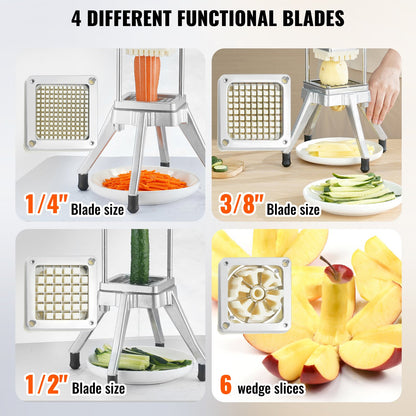 Commercial Chopper with 4 Replacement Blades Commercial Vegetable Chopper Stainless Steel French Fry Cutter Potato Dicer & Slicer Commercial Vegetable Fruit Chopper for Restaurants & Home Kitche