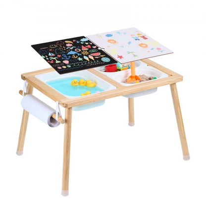 Sinnes- und Spieltisch für Kleinkinder, Aktivitätstisch mit 3 faltbaren Aufbewahrungsboxen und Papierrollenhalter, Sand- und Wassertisch für drinnen und draußen, sensorischer Maltisch aus Holz, Geschenk für Jungen und Mädchen