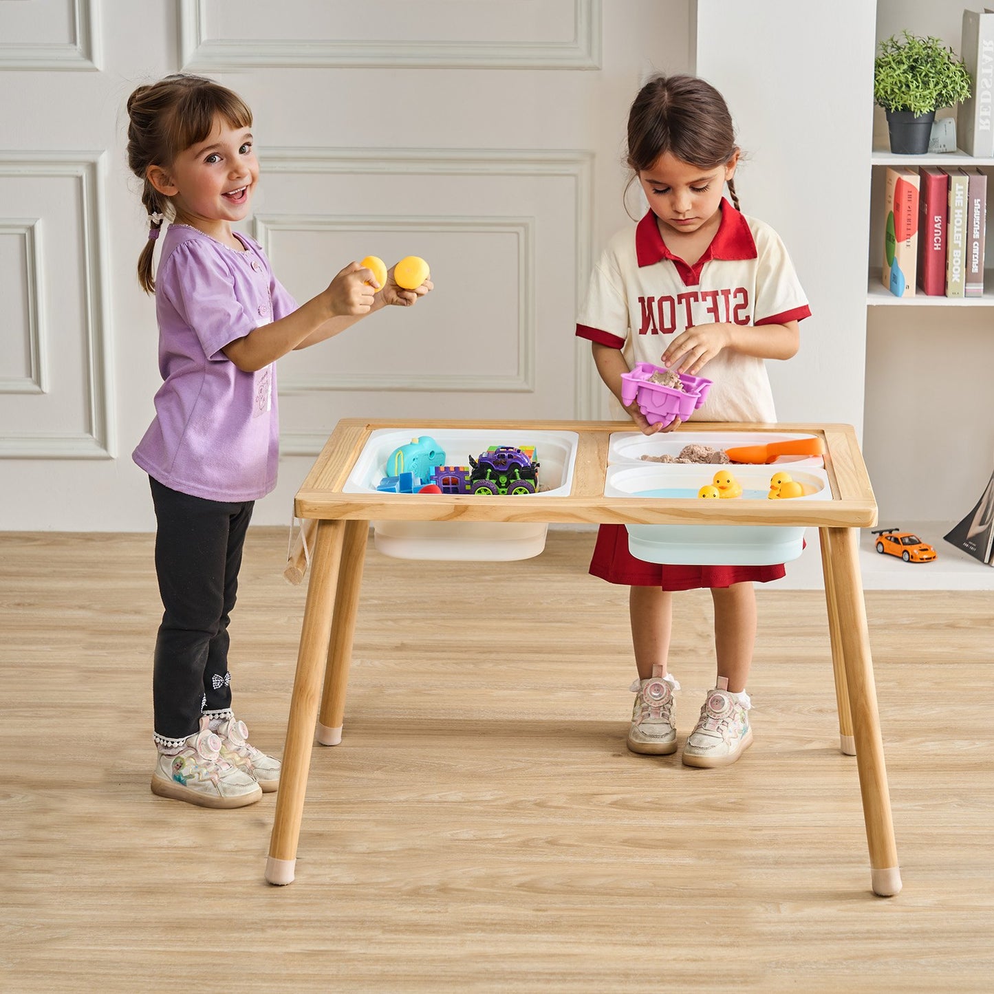 Sinnes- und Spieltisch für Kleinkinder, Aktivitätstisch mit 3 faltbaren Aufbewahrungsboxen und Papierrollenhalter, Sand- und Wassertisch für drinnen und draußen, sensorischer Maltisch aus Holz, Geschenk für Jungen und Mädchen