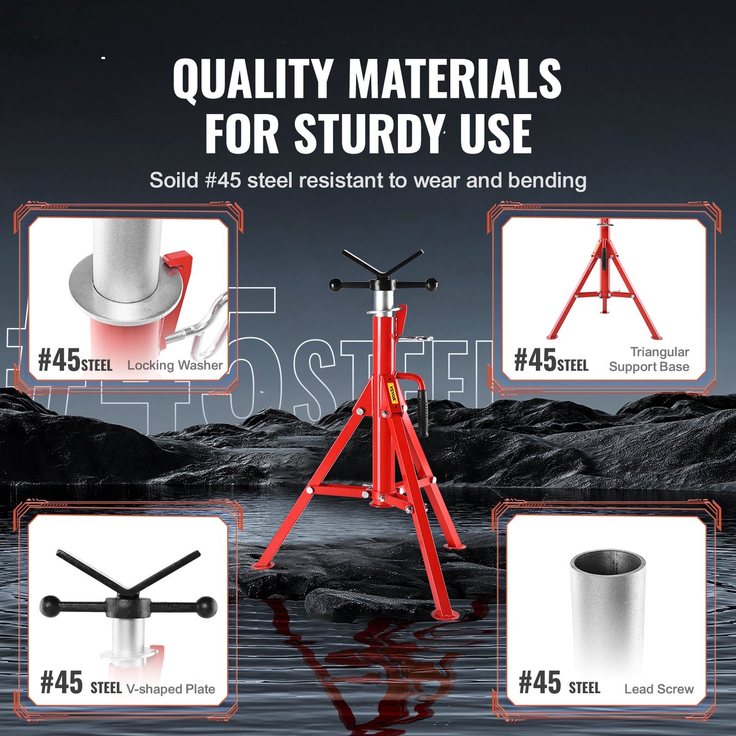 V-Kopf-Rohrständer, höhenverstellbar 71,1–132,1 cm, Tragkraft 2500 lbs, faltbarer, tragbarer, hoher Rohrständer mit V-Kopf, klappbare Anhängerstützen