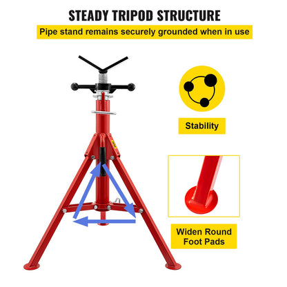 V Head Pipe Stand 0.3-30.5 cm Capacity, Adjustable Height 71.1-132.1 cm, Pipe Jack Stands 1133.9 kg Load Capacity, Portable Folding Pipe Stands, Carbon Steel Body More Durable