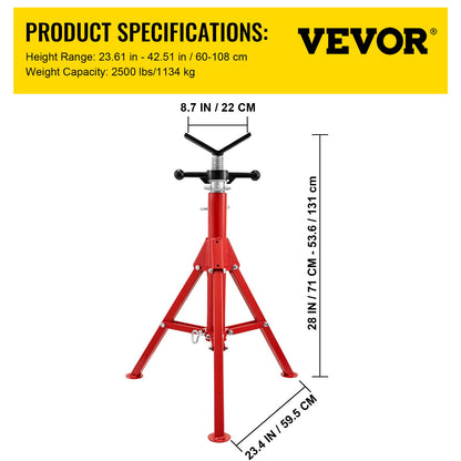 V Head Pipe Stand 0.3-30.5 cm Capacity, Adjustable Height 71.1-132.1 cm, Pipe Jack Stands 1133.9 kg Load Capacity, Portable Folding Pipe Stands, Carbon Steel Body More Durable