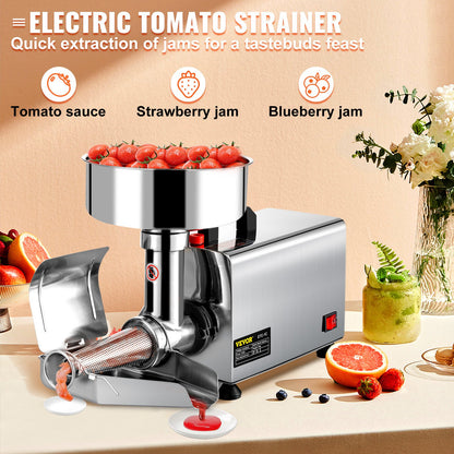 Electric Tomato Strainer 370W Tomato Milling Machine Stainless Steel Tomato Sauce Maker Pure Copper Motor Tomato Sauce Maker 90-160 KG Per Hour for Food Strainer and Sauce Maker