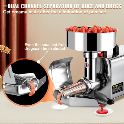 Electric Tomato Strainer 370W Tomato Milling Machine Stainless Steel Tomato Sauce Maker Pure Copper Motor Tomato Sauce Maker 90-160 KG Per Hour for Food Strainer and Sauce Maker