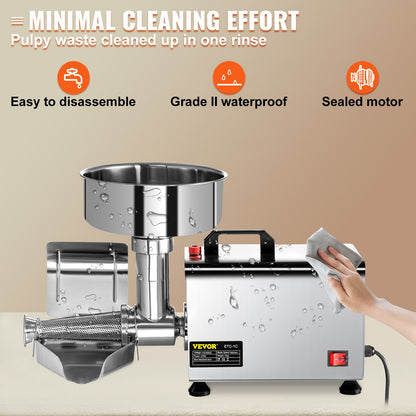 Electric Tomato Strainer 370W Tomato Milling Machine Stainless Steel Tomato Sauce Maker Pure Copper Motor Tomato Sauce Maker 90-160 KG Per Hour for Food Strainer and Sauce Maker