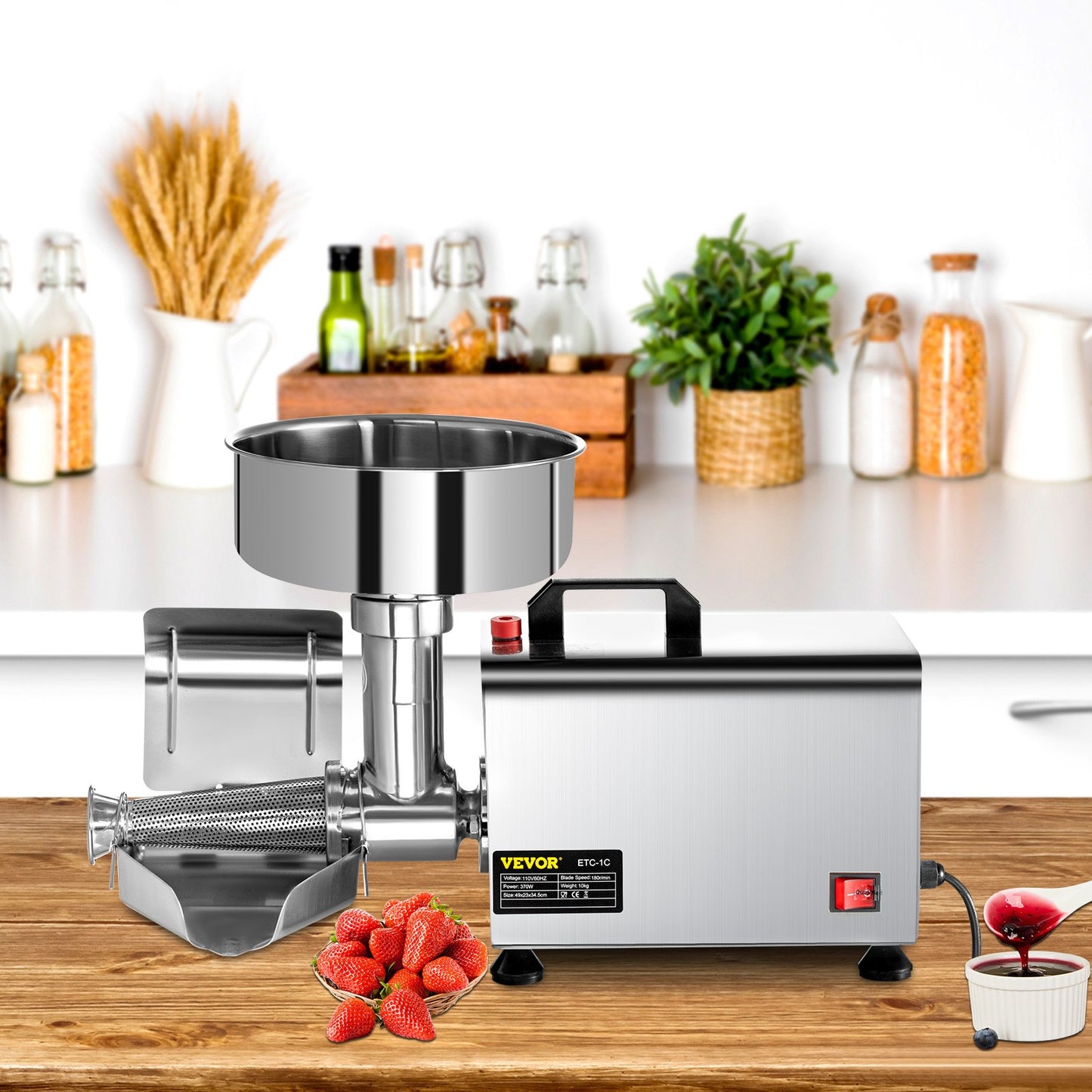 Electric Tomato Strainer 370W Tomato Milling Machine Stainless Steel Tomato Sauce Maker Pure Copper Motor Tomato Sauce Maker 90-160 KG Per Hour for Food Strainer and Sauce Maker