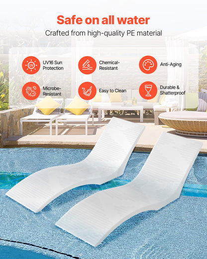 Pool-Liegestühle, 2er-Set, für Pools bis 12,5 cm Wassertiefe, fest im Pool verankert und schwimmend, geeignet für alle Poolarten, zum Sonnenbaden am Pool und auf der Sonnenterrasse