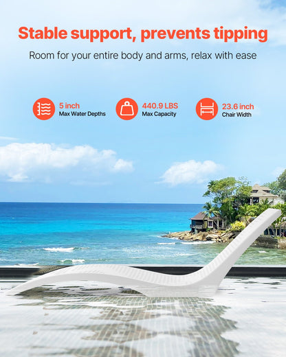 Pool-Liegestühle, 2er-Set, für Pools bis 12,5 cm Wassertiefe, fest im Pool verankert und schwimmend, geeignet für alle Poolarten, zum Sonnenbaden am Pool und auf der Sonnenterrasse