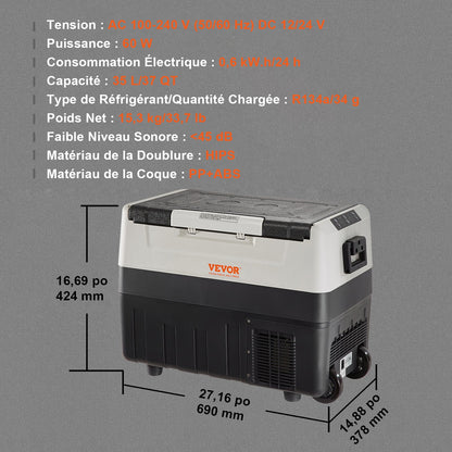 Tragbarer Autokühlschrank mit Gefrierfach, Kompressor, 35 Liter, zwei Temperaturzonen für Auto und Zuhause