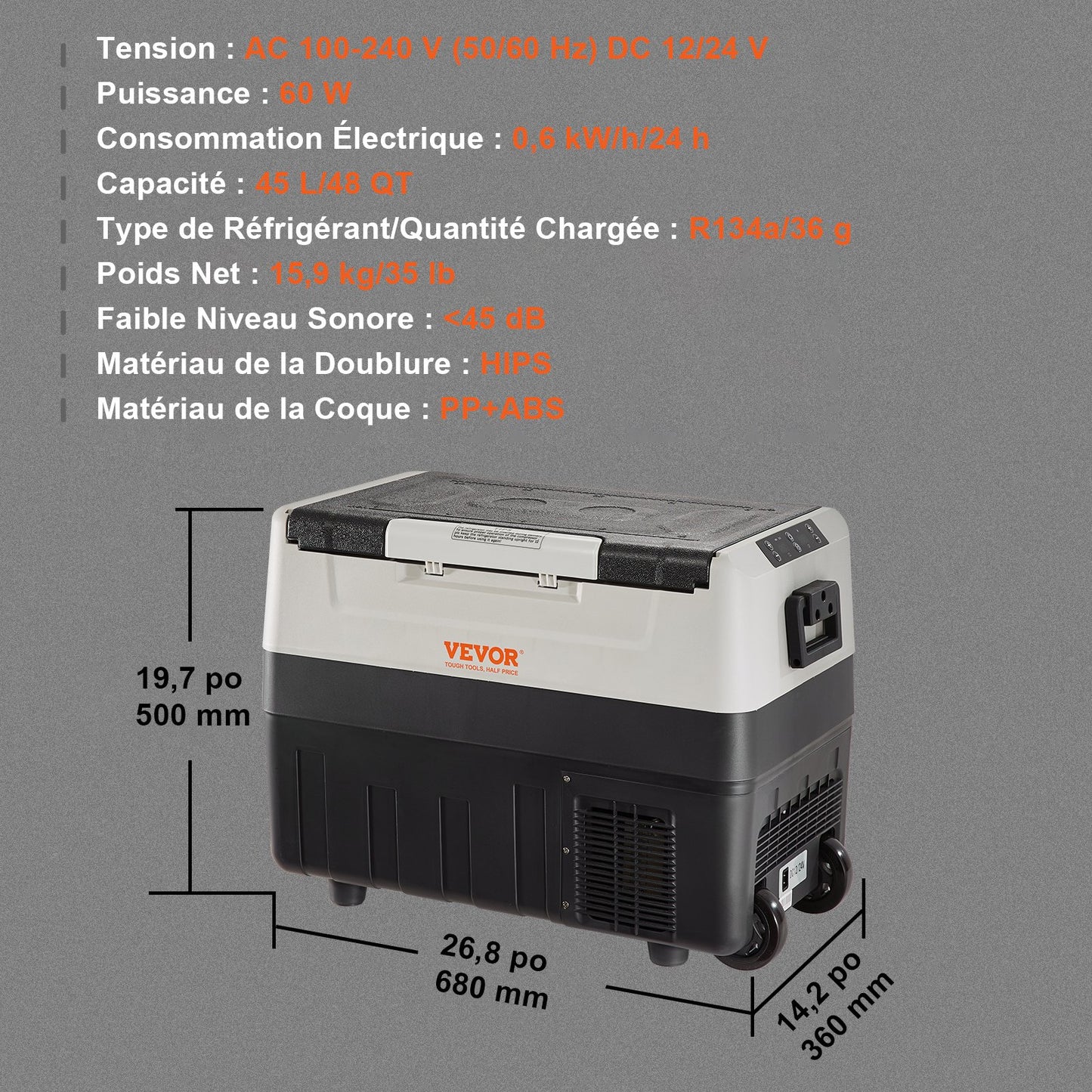 Tragbarer Autokühlschrank mit Gefrierfach, Kompressor, 45,4 l, zwei Temperaturzonen für Auto und Zuhause