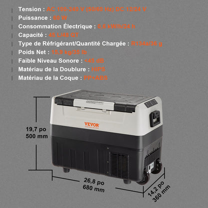 Tragbarer Autokühlschrank mit Gefrierfach, Kompressor, 45,4 l, zwei Temperaturzonen für Auto und Zuhause