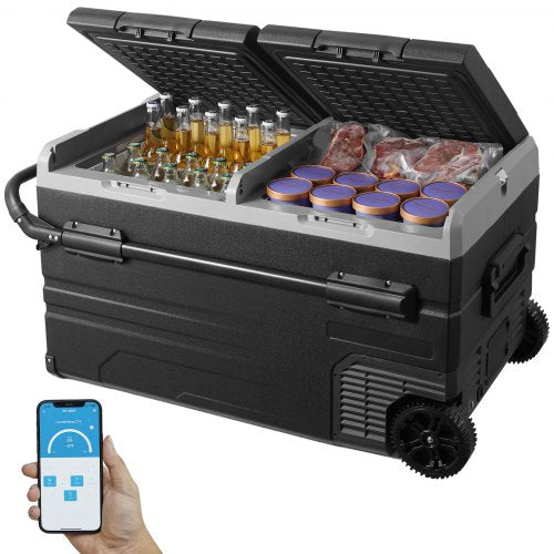 Autokühlschrank, 12-Volt-Kühlschrank, 115 Liter, zwei Temperaturzonen, tragbar, mit Rädern und Griff, -20 °C bis 20 °C, 12/24 V DC und 100–240 V AC Kompressorkühler für Outdoor-Aktivitäten und Camping