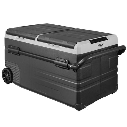 Autokühlschrank, 12-Volt-Kühlschrank, 115 Liter, zwei Temperaturzonen, tragbar, mit Rädern und Griff, -20 °C bis 20 °C, 12/24 V DC und 100–240 V AC Kompressorkühler für Outdoor-Aktivitäten und Camping