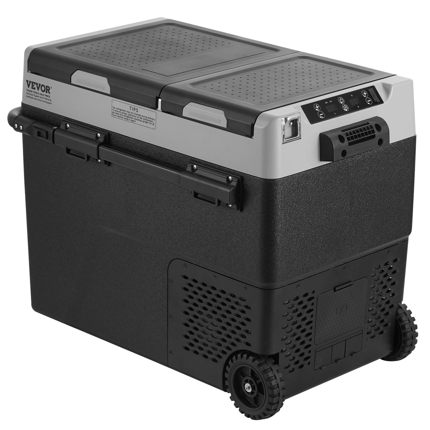 Tragbarer Autokühlschrank, 12-Volt-Kühlschrank, 58 l / 61,5 qt, Zweizonen-Gefrierfach, einstellbare Temperatur von -20 °C bis 20 °C, Kompressorkühler für Zuhause, Outdoor, Camping, Wohnmobil und Auto