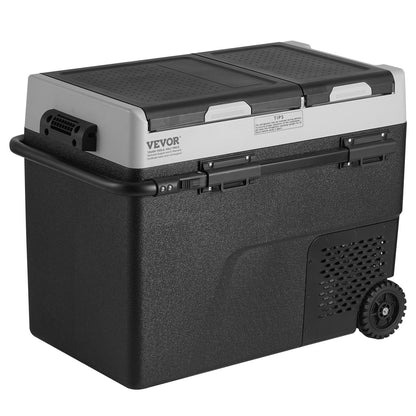 Tragbarer Autokühlschrank, 12-Volt-Kühlschrank, 58 l / 61,5 qt, Zweizonen-Gefrierfach, einstellbare Temperatur von -20 °C bis 20 °C, Kompressorkühler für Zuhause, Outdoor, Camping, Wohnmobil und Auto