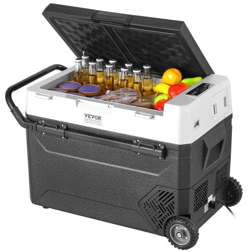 Tragbarer Autokühlschrank, 12-Volt-Kühlschrank, 60 l / 63,4 qt, tragbares Gefrierfach mit einer Temperaturzone, einstellbare Temperatur von -20 °C bis 20 °C, Kompressorkühler für Zuhause, Outdoor, Camping, Wohnmobil und Auto