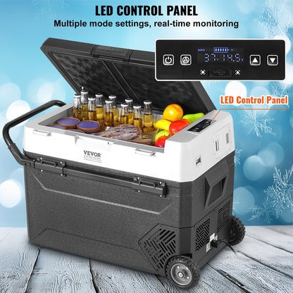 Tragbarer Autokühlschrank, 12-Volt-Kühlschrank, 60 l / 63,4 qt, tragbares Gefrierfach mit einer Temperaturzone, einstellbare Temperatur von -20 °C bis 20 °C, Kompressorkühler für Zuhause, Outdoor, Camping, Wohnmobil und Auto