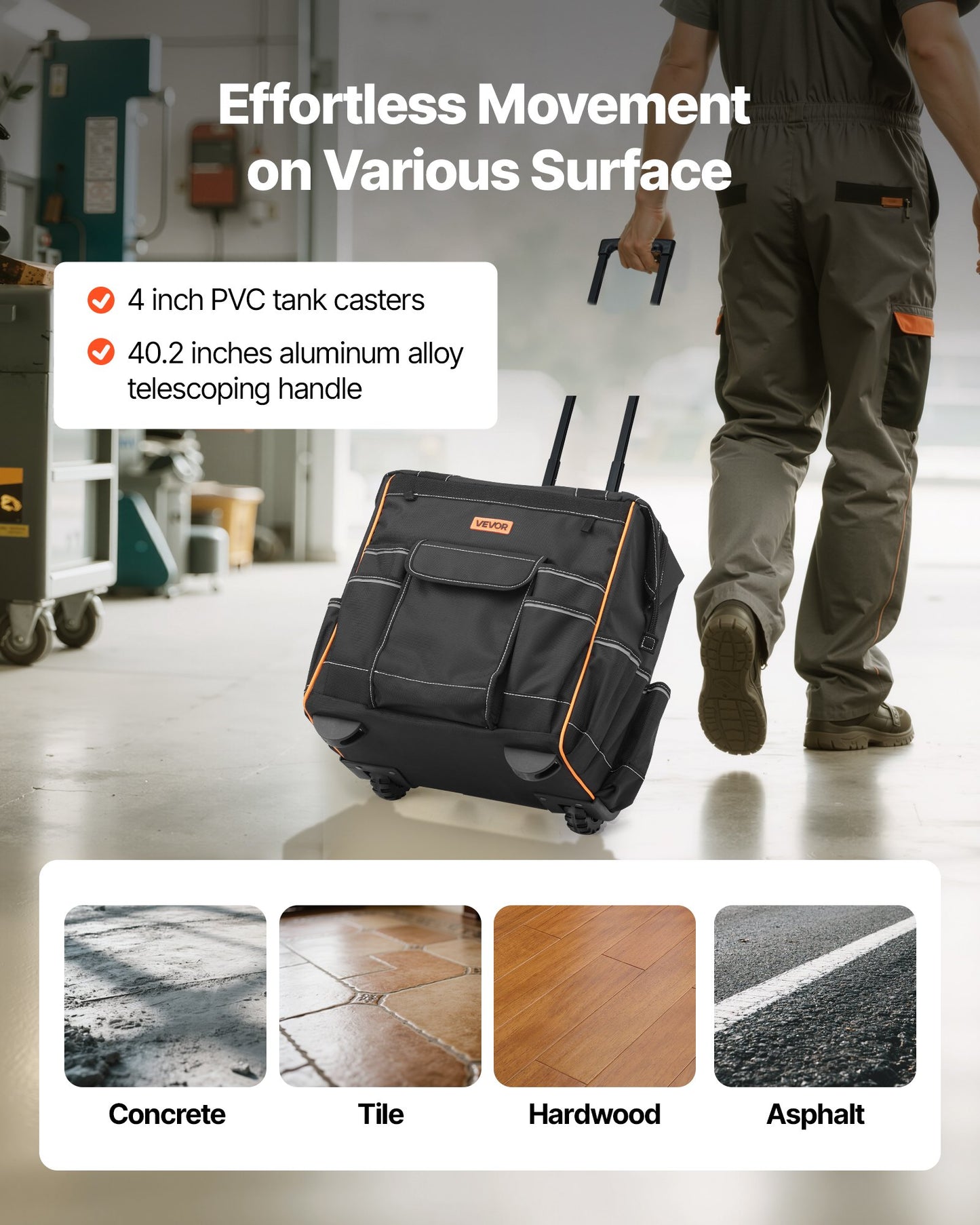 Werkzeugtasche mit Rollen, 50 kg Tragkraft, 25 Taschen, robuste Werkzeugtasche mit Rollen, verstellbarem Teleskopgriff und stabilem Standfuß, Werkzeugtaschen-Organizer mit Rollen für Bauwesen und Mechaniker