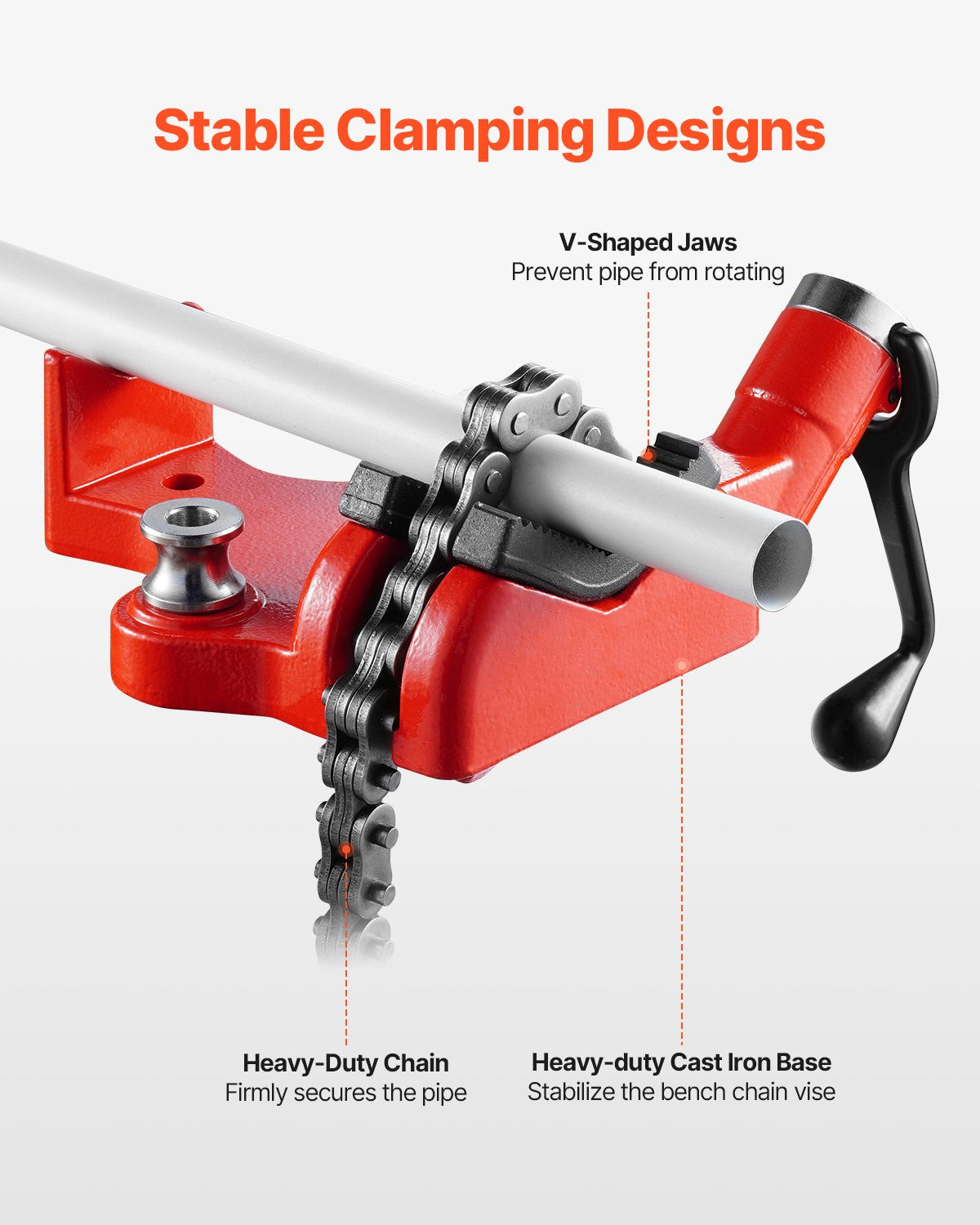 Heavy-Duty Pipe Chain Vise, 1/4" - 6" Pipe Capacity, 28" Rugged Chain & Cast Iron Base, Industrial-Grade Pipe Clamping for Plumbing, Automotive Repairs, Metalworking