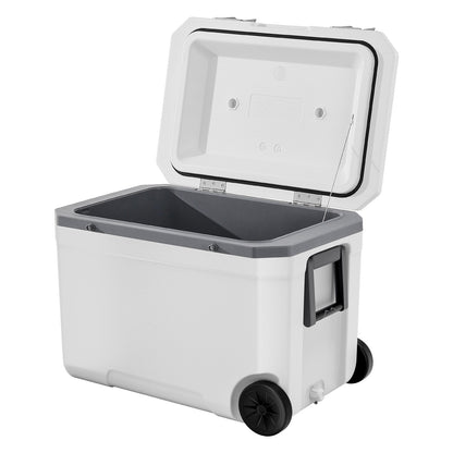 Portable Cooler, 45 QT Wheeled Cooler with Ice Retention, Heavy-Duty Handles and Cup Holder, Lightweight Rigid Material Insulated Portable Cooler, Suitable for Family Picnics and Long Trips
