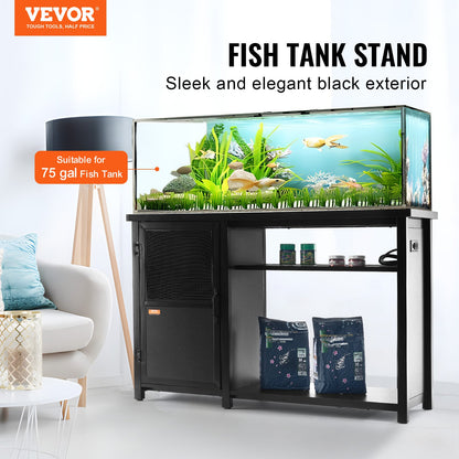 Aquarium Stand, 75 Gallon Fish Tank Stand, 52 x 19.7 x 32.3 in Steel and MDF Turtle Tank Stand, 626 lbs Load Capacity, Reptile Tank Stand with Storage Cabinet and Embedded Power Panel, Black