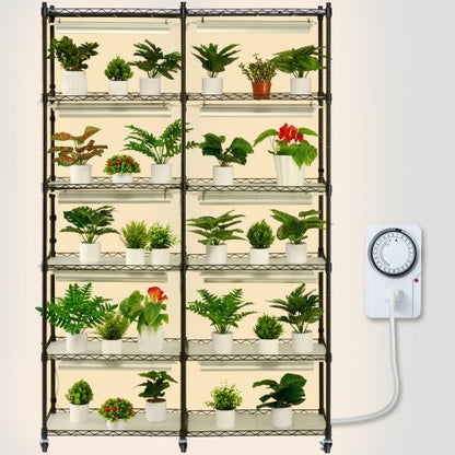 Plant Stand with Grow Light, 6 Tiers, 200W Indoor Grow Light Shelf Full Spectrum Lights Metal Plant Shelf with Timer Garden Plant Grow Rack for Seed Starting 35.4" L x 13.8" W x 59.1" H