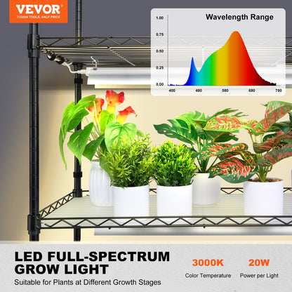 Plant Stand with Grow Light, 6 Tiers, 200W Indoor Grow Light Shelf Full Spectrum Lights Metal Plant Shelf with Timer Garden Plant Grow Rack for Seed Starting 35.4" L x 13.8" W x 59.1" H