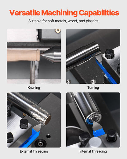 Metalldrehmaschine, 203 x 406 mm (8 x 16 Zoll), 550 W, Tischdrehmaschine, Drehzahlregelung 0–2500 U/min, Spindelgenauigkeit 0,0076 mm (0,0003 Zoll), Metallgetriebe, für die Bearbeitung von Präzisionsteilen, Zoll-/Metrisches Gewinde, Weichmetalle, Holz