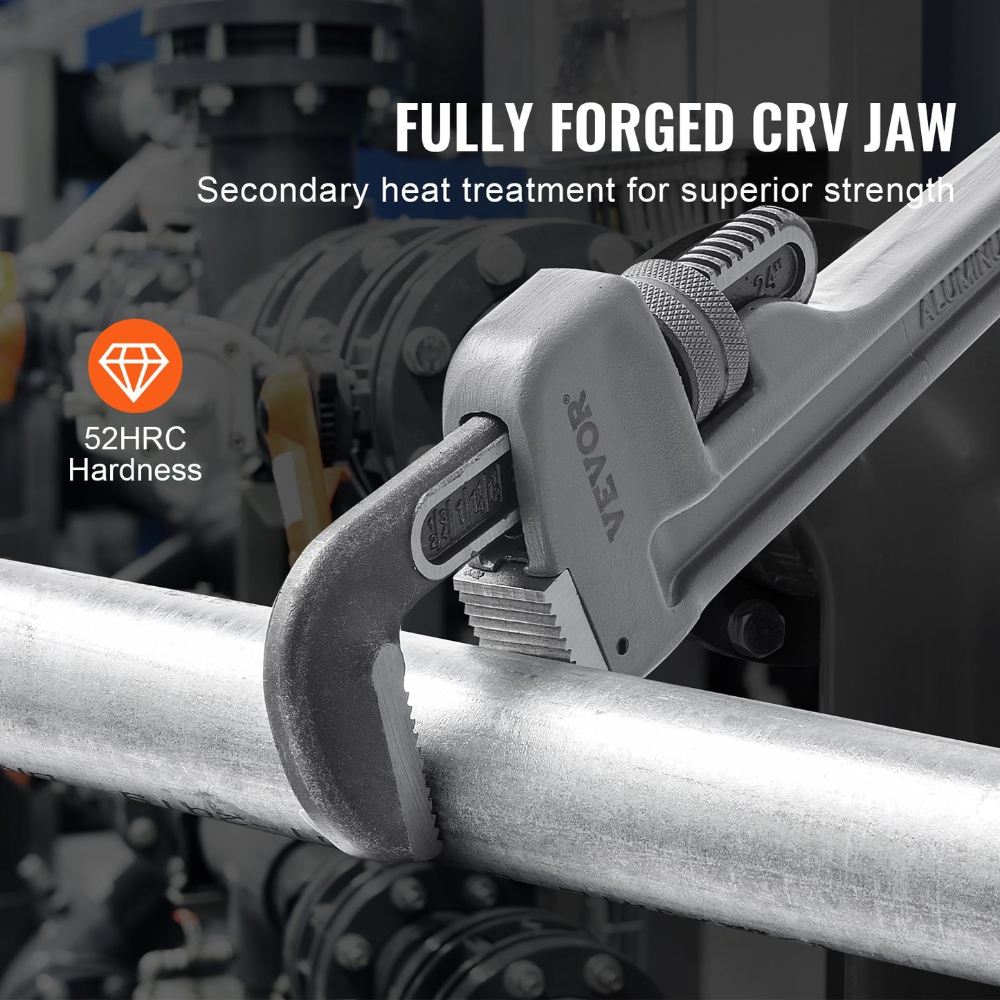 Rohrzange, 61 cm lange, gerade Aluminium-Rohrzange, verstellbare Sanitärzange, mit hochfester Backe und ergonomischem Griff, leicht zu transportieren, mit Aufhängevorrichtung, für Wasserleitungen und Autoreparaturen