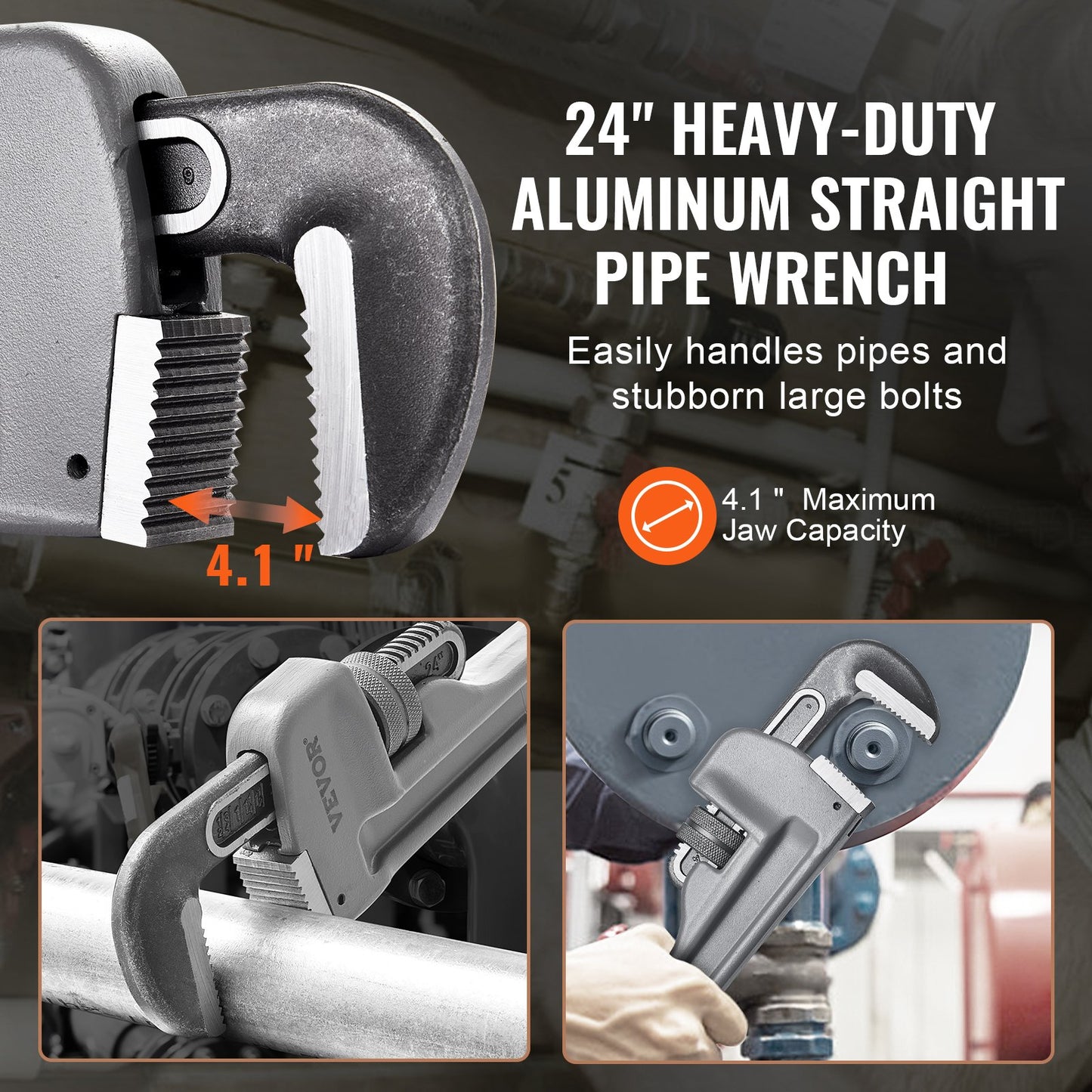 Rohrzange, 61 cm lange, gerade Aluminium-Rohrzange, verstellbare Sanitärzange, mit hochfester Backe und ergonomischem Griff, leicht zu transportieren, mit Aufhängevorrichtung, für Wasserleitungen und Autoreparaturen