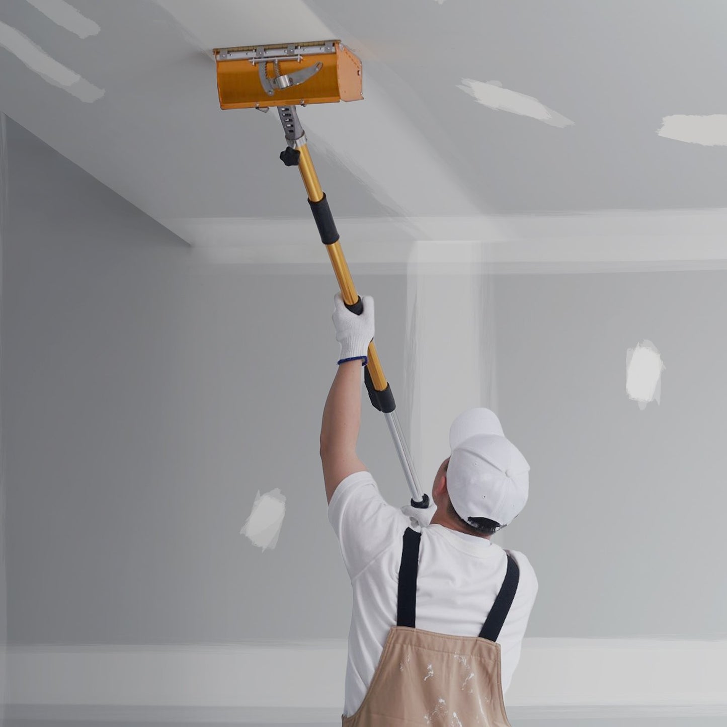 Drywall Flat Box Handle, 101.6-1950.7 cm, Anodized Aluminum Flat Finishing Extension Handle, 5-Section Length Adjustable, Non-slip Grip and 360° Painting for Plasterboard, Wallboard, Sheetrock