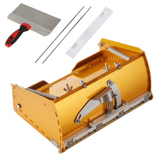 Flache Gipskarton-Spachtelbox, 10 Zoll breit, schnell zu reinigen, Aluminium-Spachtelbox für Gipskarton, Wandplatten, Trockenbauplatten, inklusive Spritzschutz, 2 zusätzliche Edelstahlklingen (10/12 Zoll)
