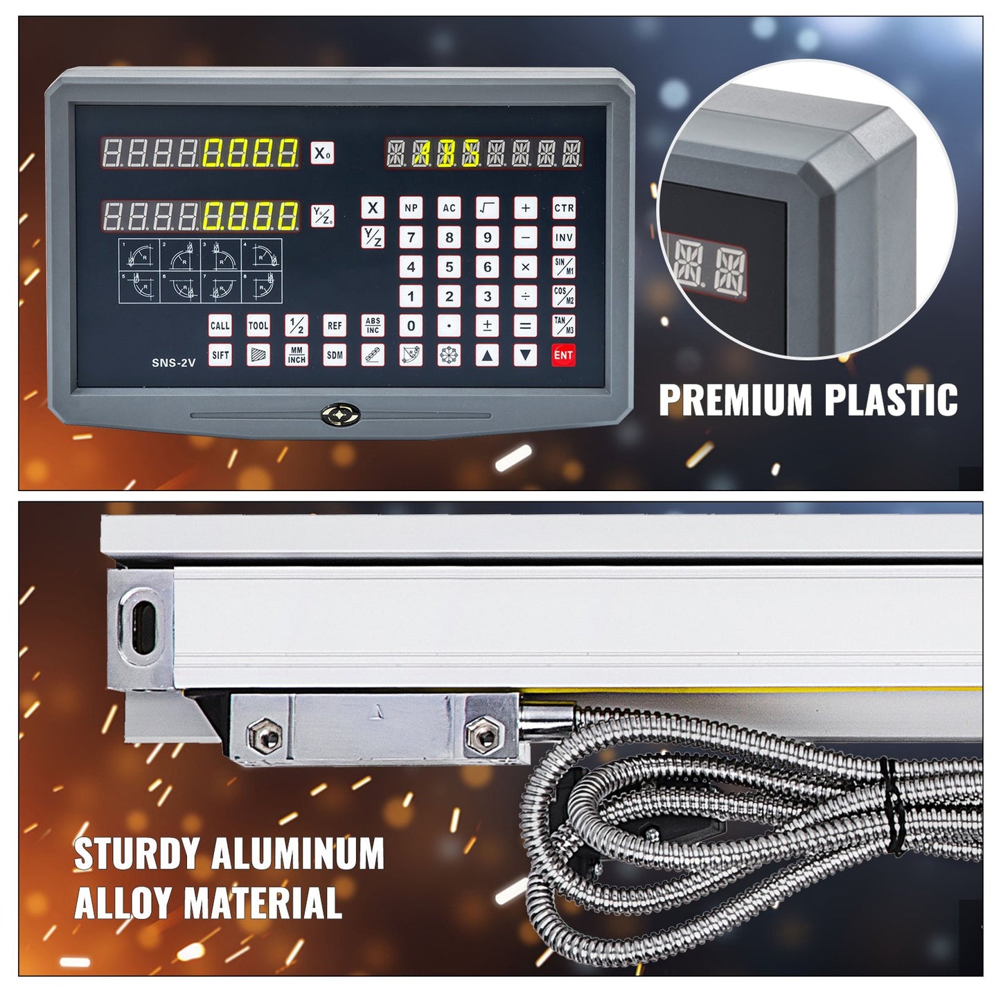 2-Achsen-Digitalanzeige (DRO) mit 1000 mm und 250 mm Verfahrweg, präziser linearer Skala und digitaler Achsenanzeige