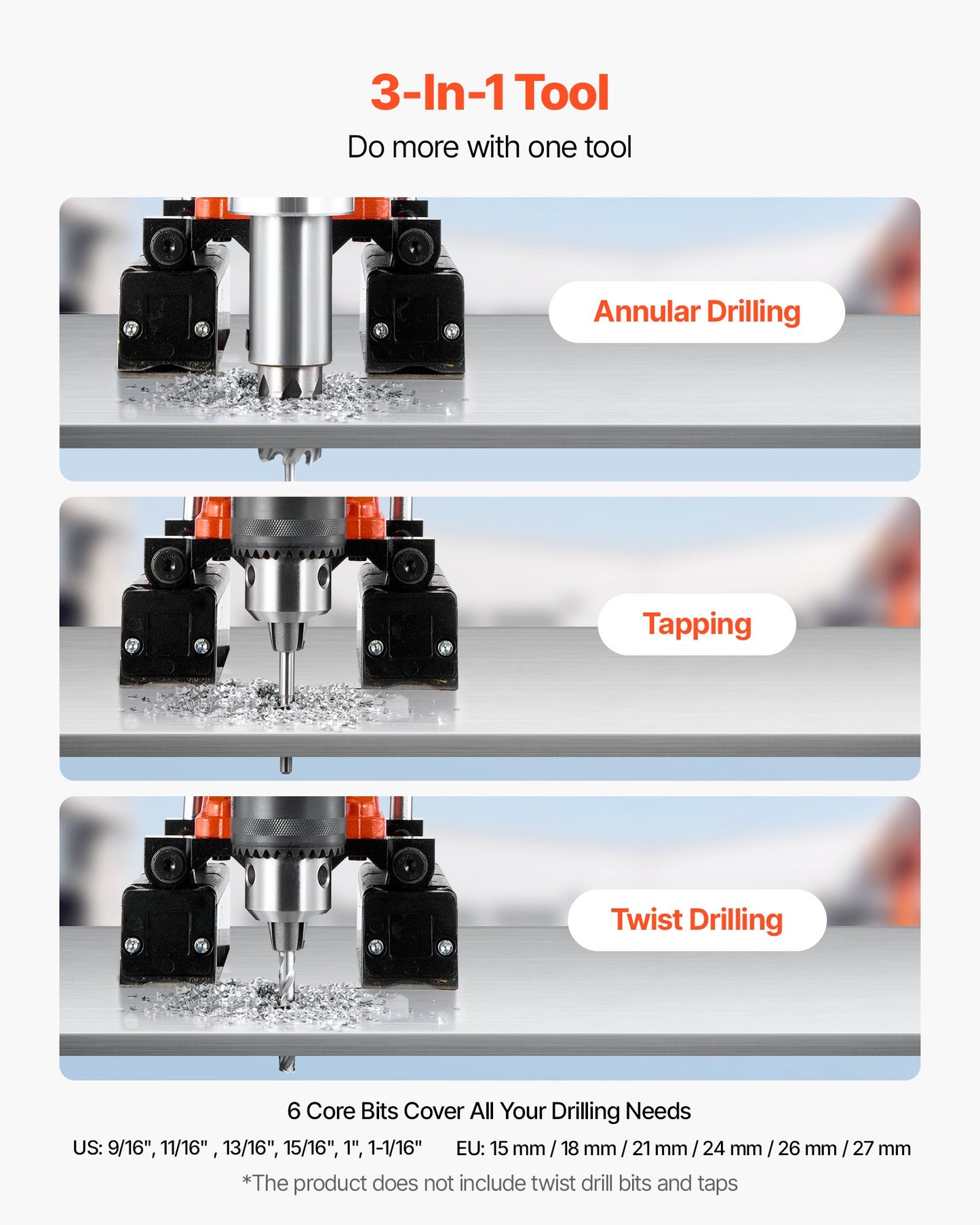 Magnetic Drill Press, 1400 W, 50 mm Boring Diameter, 0-850 RPM Speed, Reversible Direction, Mag Drill Press with 6 Core Bits, Electric Drilling Machine for Industrial and Home Improvement