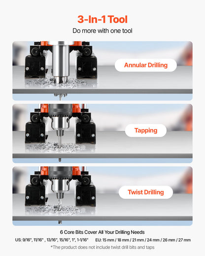 Magnetic Drill Press, 1400 W, 50 mm Boring Diameter, 0-850 RPM Speed, Reversible Direction, Mag Drill Press with 6 Core Bits, Electric Drilling Machine for Industrial and Home Improvement