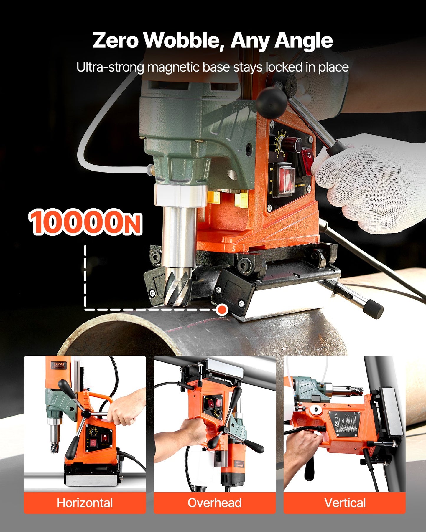 Magnetic Drill Press, 1400 W, 50 mm Boring Diameter, 0-850 RPM Speed, Reversible Direction, Mag Drill Press with 6 Core Bits, Electric Drilling Machine for Industrial and Home Improvement