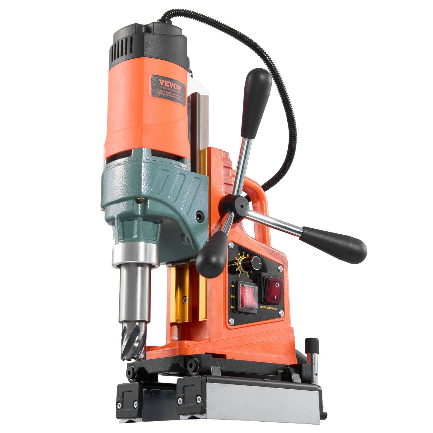 Magnetic Drill Press, 1400 W, 50 mm Boring Diameter, 0-850 RPM Speed, Reversible Direction, Mag Drill Press with 6 Core Bits, Electric Drilling Machine for Industrial and Home Improvement