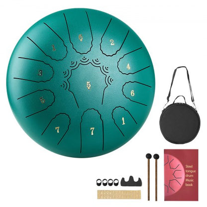 Steel Tongue Drum, 25.4cm 11 Notes Rain Drum for Outside Garden, C Major Musical Drums with Music Book & Mallets, Percussion Instrument for Meditation Yoga Beginner Musical Education, Green