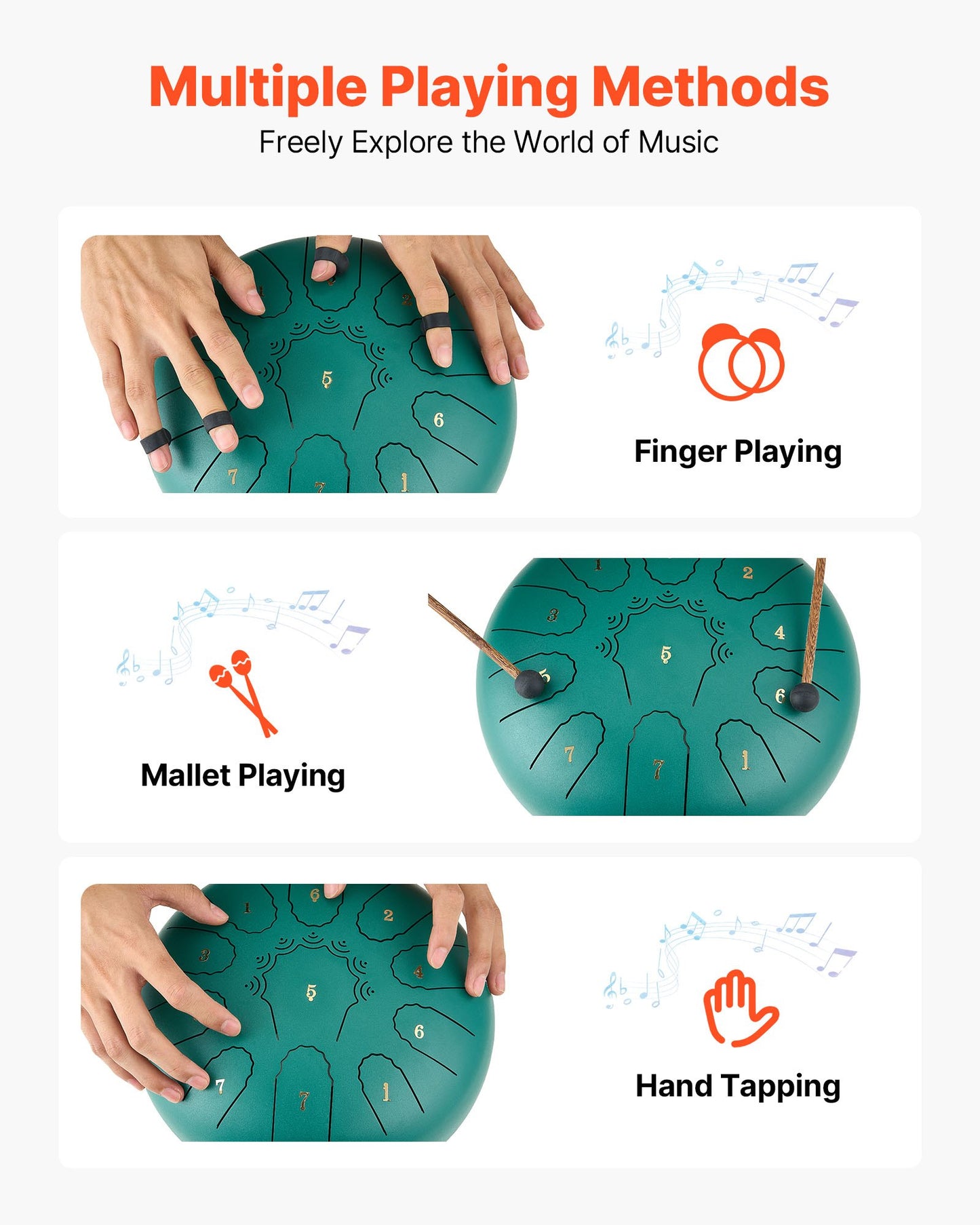 Steel Tongue Drum, 25.4cm 11 Notes Rain Drum for Outside Garden, C Major Musical Drums with Music Book & Mallets, Percussion Instrument for Meditation Yoga Beginner Musical Education, Green